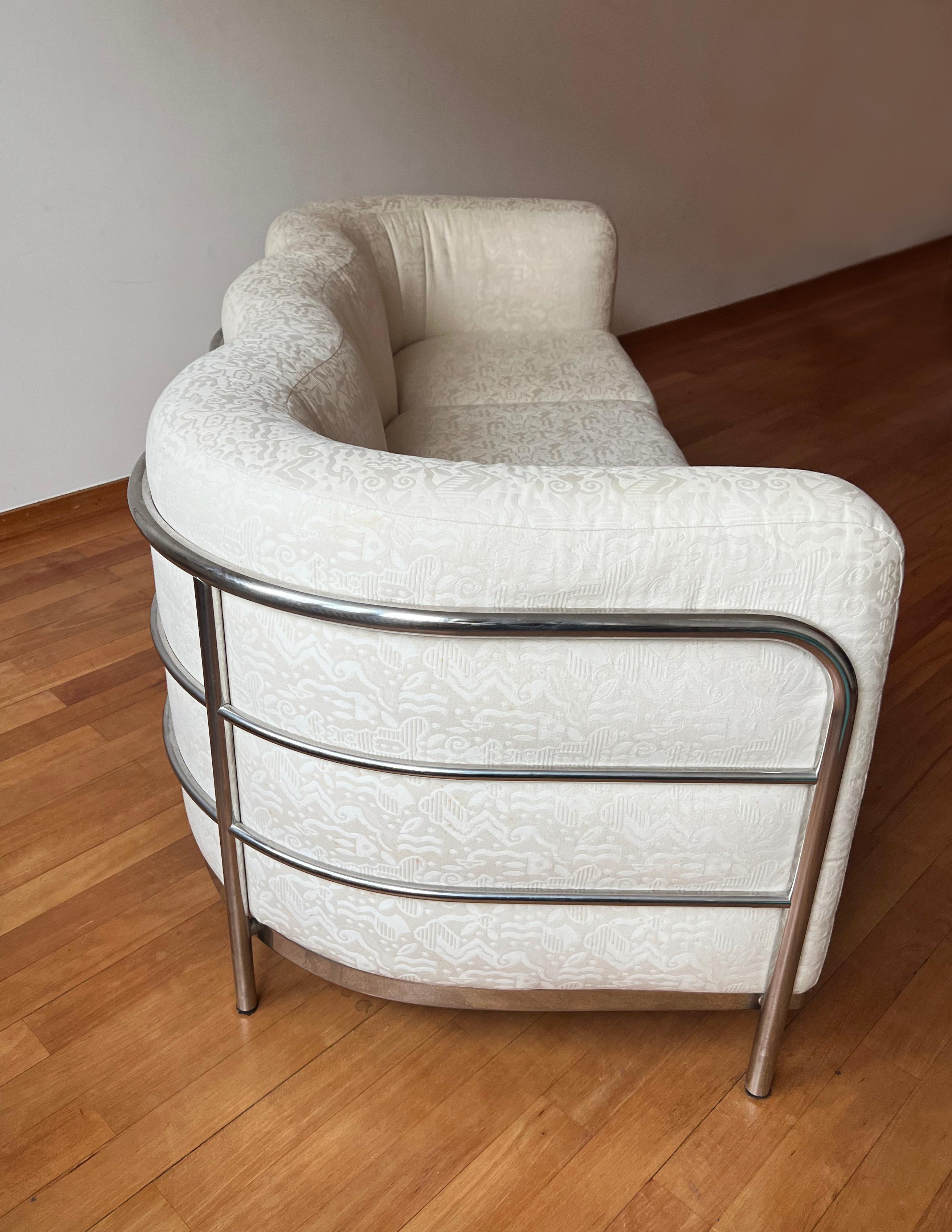 Stainless Steel Vtg 'Onda' Sofa by De Pas D’Urbino + Lomazzi for Zanotta 1980s Cream + Chrome For Sale