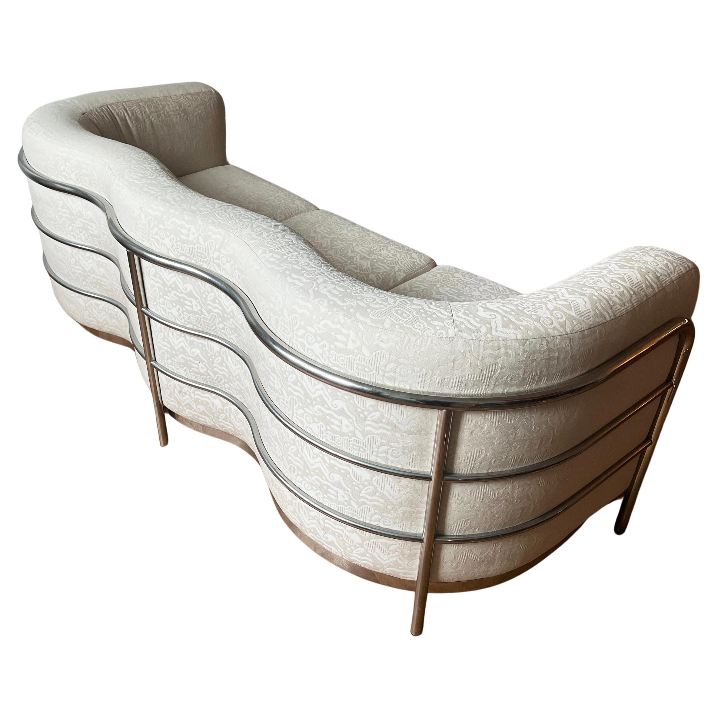 Vtg 'Onda' Sofa by De Pas D’Urbino + Lomazzi for Zanotta 1980s Cream + Chrome