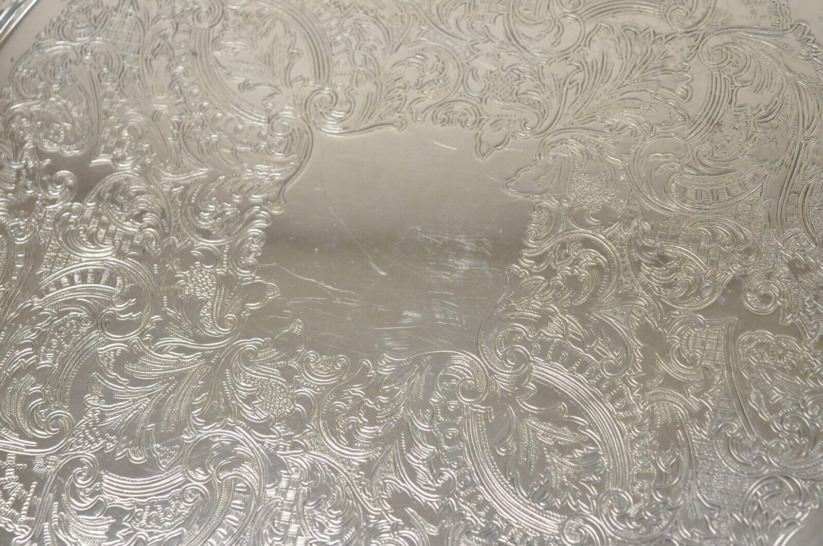 Plaqué argent Vtg Oneida Victorian Style Round Silver Plated Serving Platter Tray w handles en vente