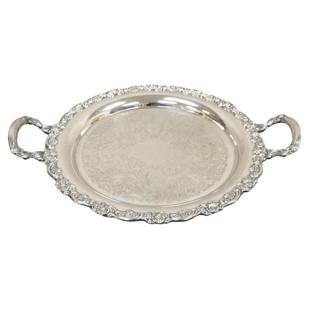 Vtg Oneida Estilo Victoriano Plato redondo plateado Bandeja con asas