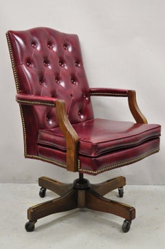 Vtg Oxblood Burgundy Naugahyde Chesterfield Swivel Office Desk Executive Chair