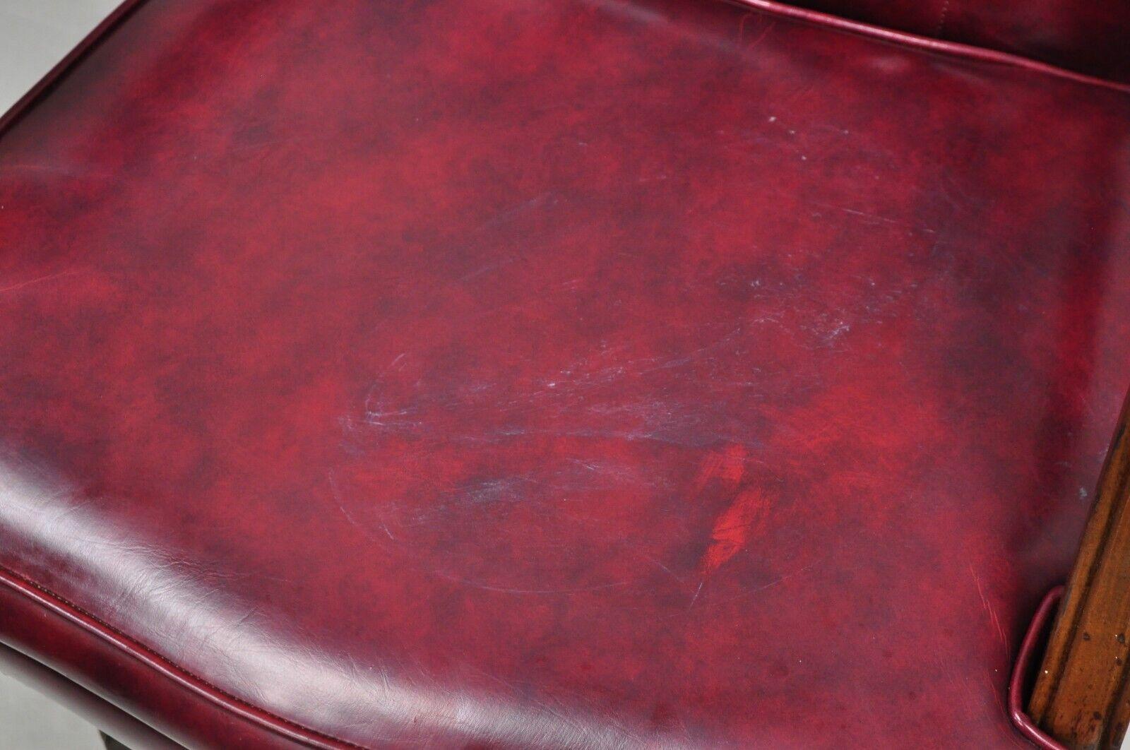 Vtg Oxblood Burgundy Naugahyde Chesterfield Swivel Office Desk Executive Chair 1