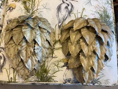 Vtg Pair Italian Tole Metal Leaf Leaves Wall Light Sconces Newly Wired 1 of 3