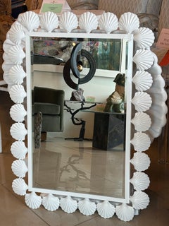 Vtg. Palm Beach Metal Seashell Scalloped Wall Mirror Newly Powder-Coated White
