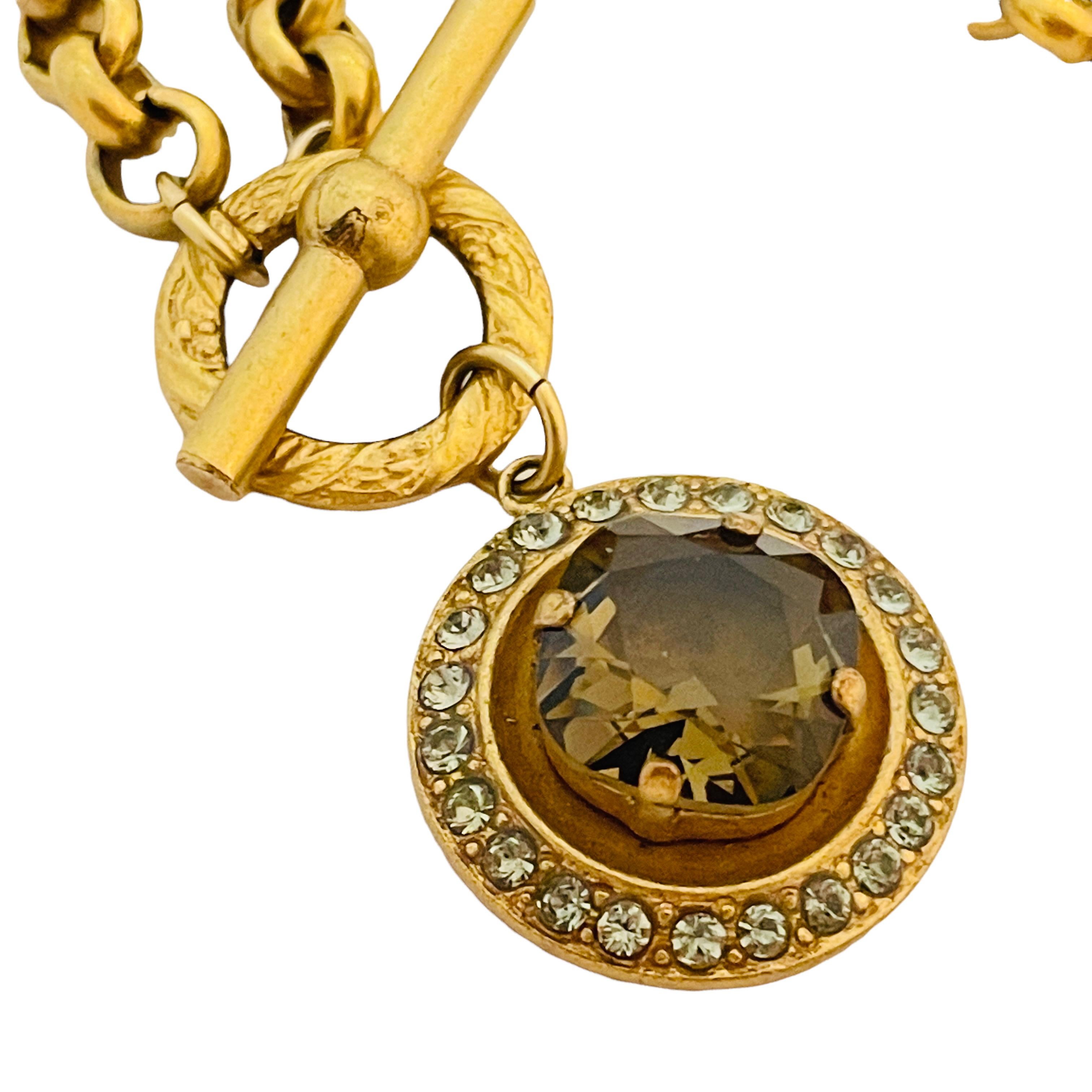 Women's or Men's Vtg PAPESCO gold glass pendant chain necklace designer runway For Sale