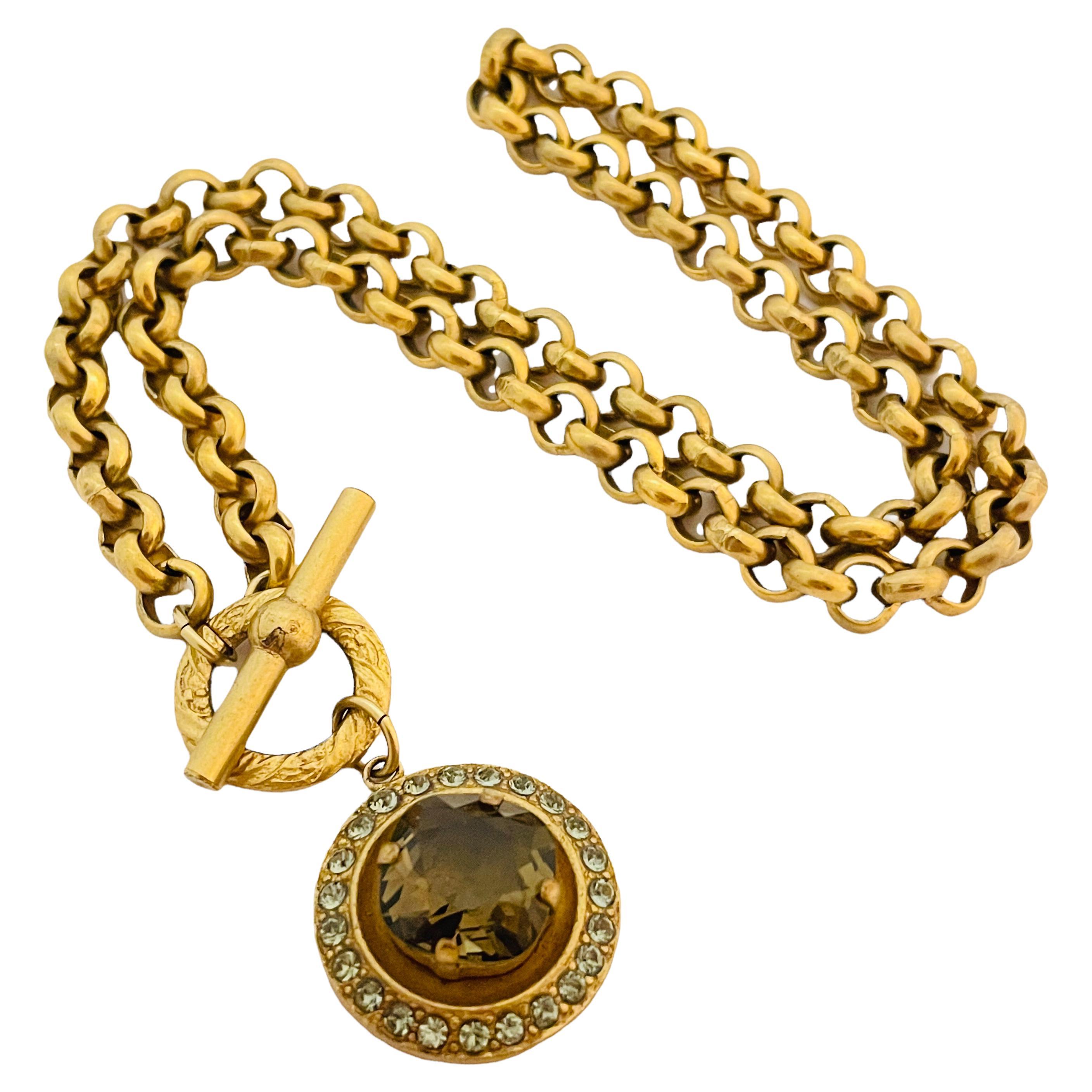Vtg PAPESCO gold glass pendant chain necklace designer runway For Sale
