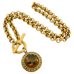 Vintage Vtg PAPESCO gold glass pendant chain necklace designer runway