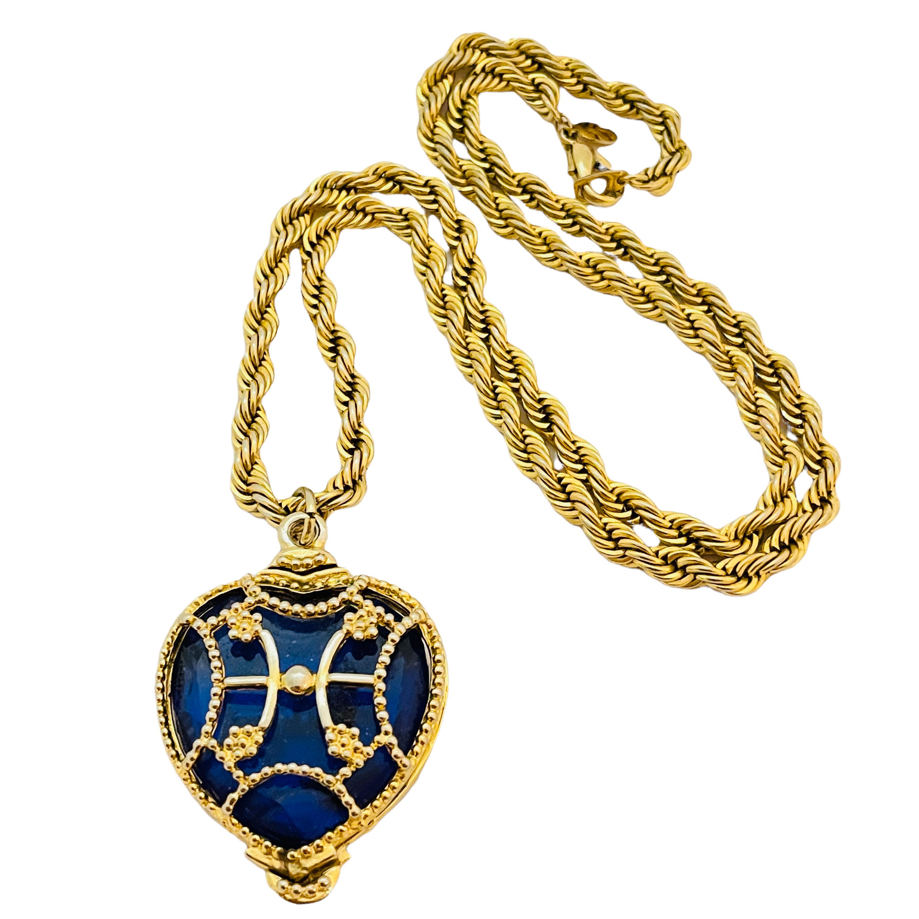 Vtg PARK LANE gold sapphire heart necklace designer runway In Good Condition For Sale In Palos Hills, IL