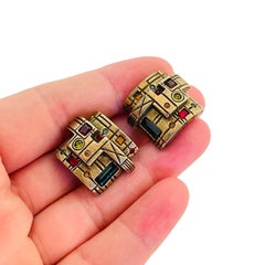 Vtg PATRICIA LOCKE gold tone rhinestone clip on earrings designer runway