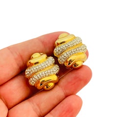 Vtg PISCITELLI oro strass clip su orecchini designer runway