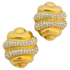 Vtg PISCITELLI gold rhinestone clip on earrings designer runway