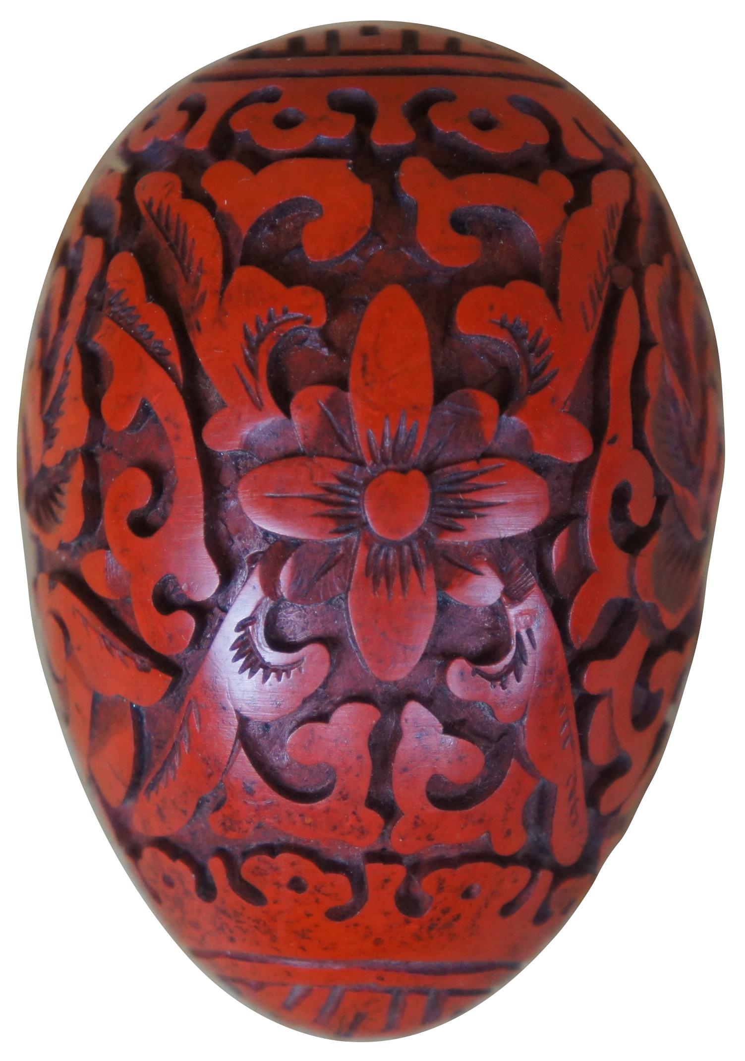 This beautiful hand carved piece of cinnabar is decorated with a lotus flower and “Double Happiness”, a traditional Chinese wedding wish. Size 2