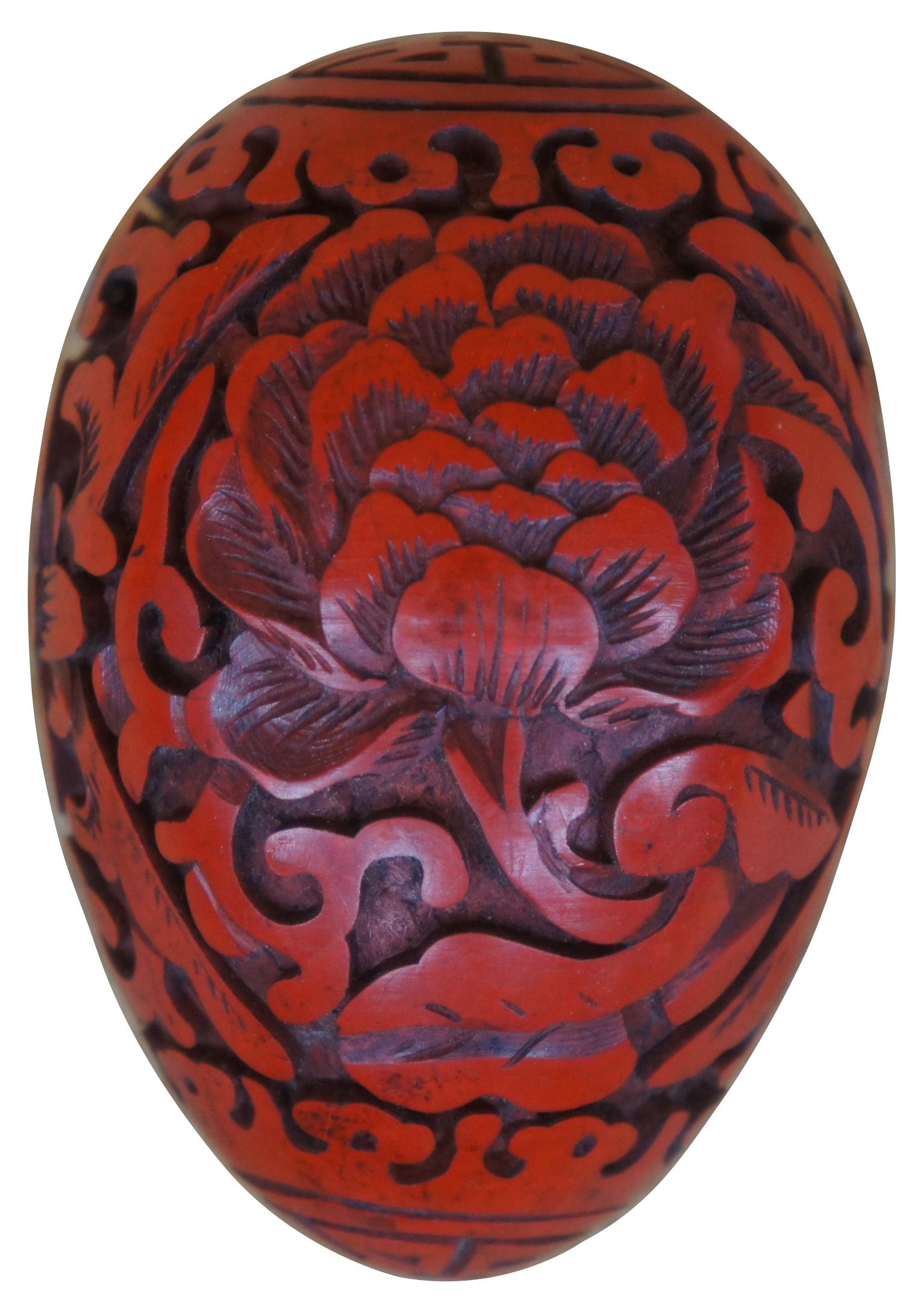 Chinoiserie Vtg Rare Decorative Cinnabar Carved Lacquer Egg Red Double Happiness Wedding
