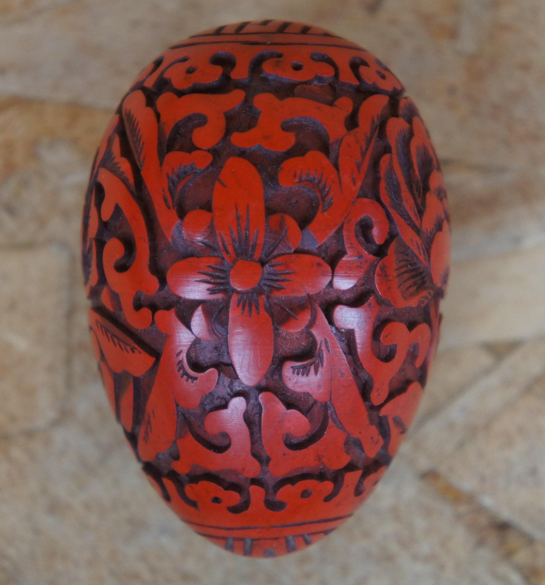 Vtg Rare Decorative Cinnabar Carved Lacquer Egg Red Double Happiness Wedding In Good Condition In Dayton, OH