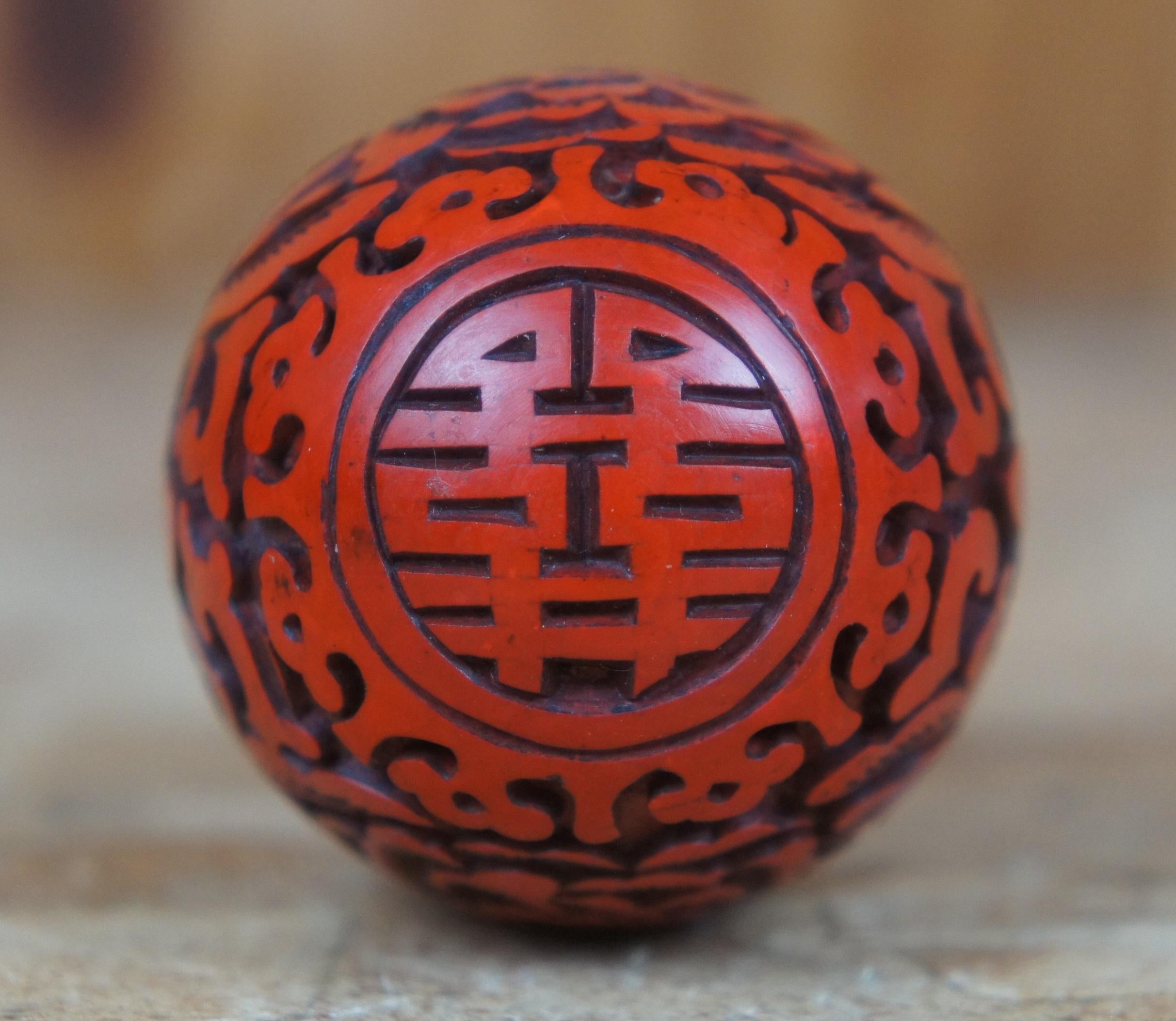 20th Century Vtg Rare Decorative Cinnabar Carved Lacquer Egg Red Double Happiness Wedding