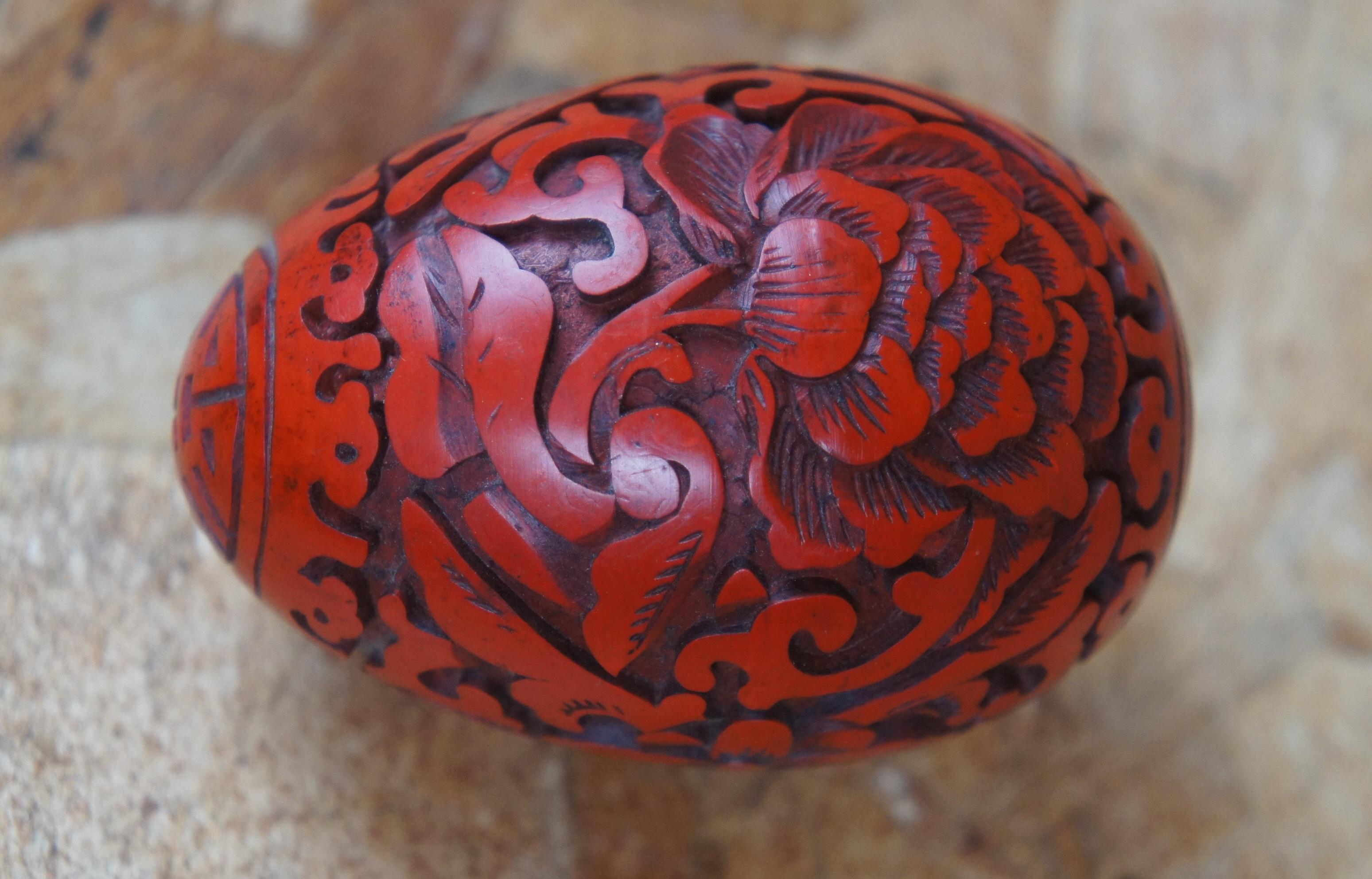 Stone Vtg Rare Decorative Cinnabar Carved Lacquer Egg Red Double Happiness Wedding