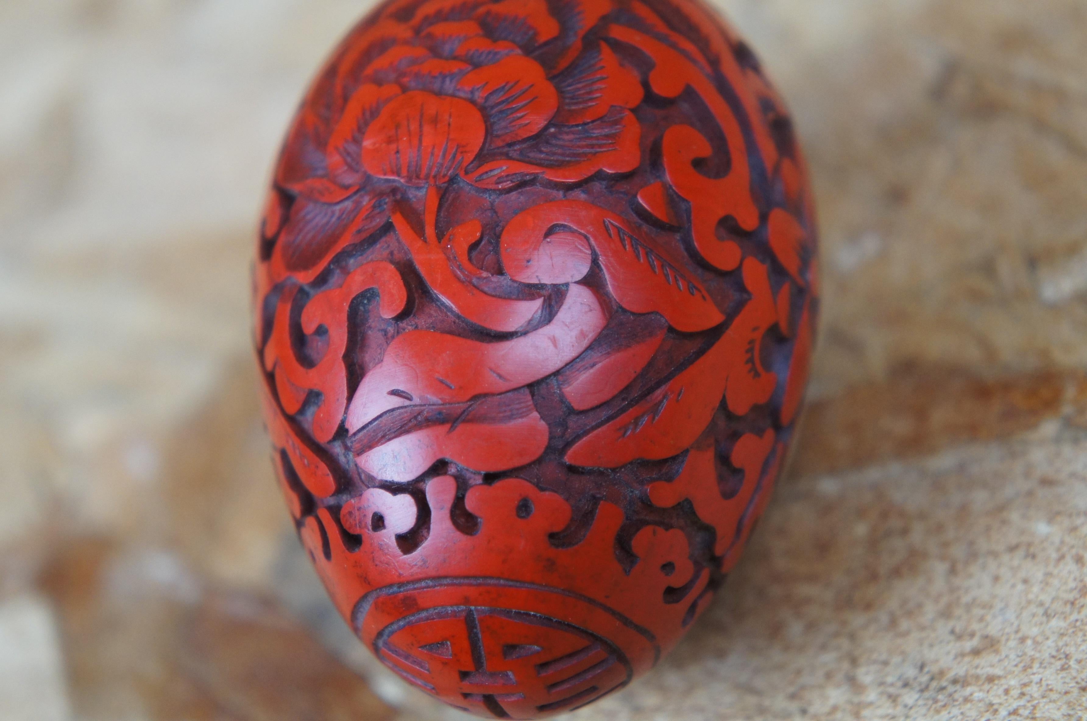 Vtg Rare Decorative Cinnabar Carved Lacquer Egg Red Double Happiness Wedding 2