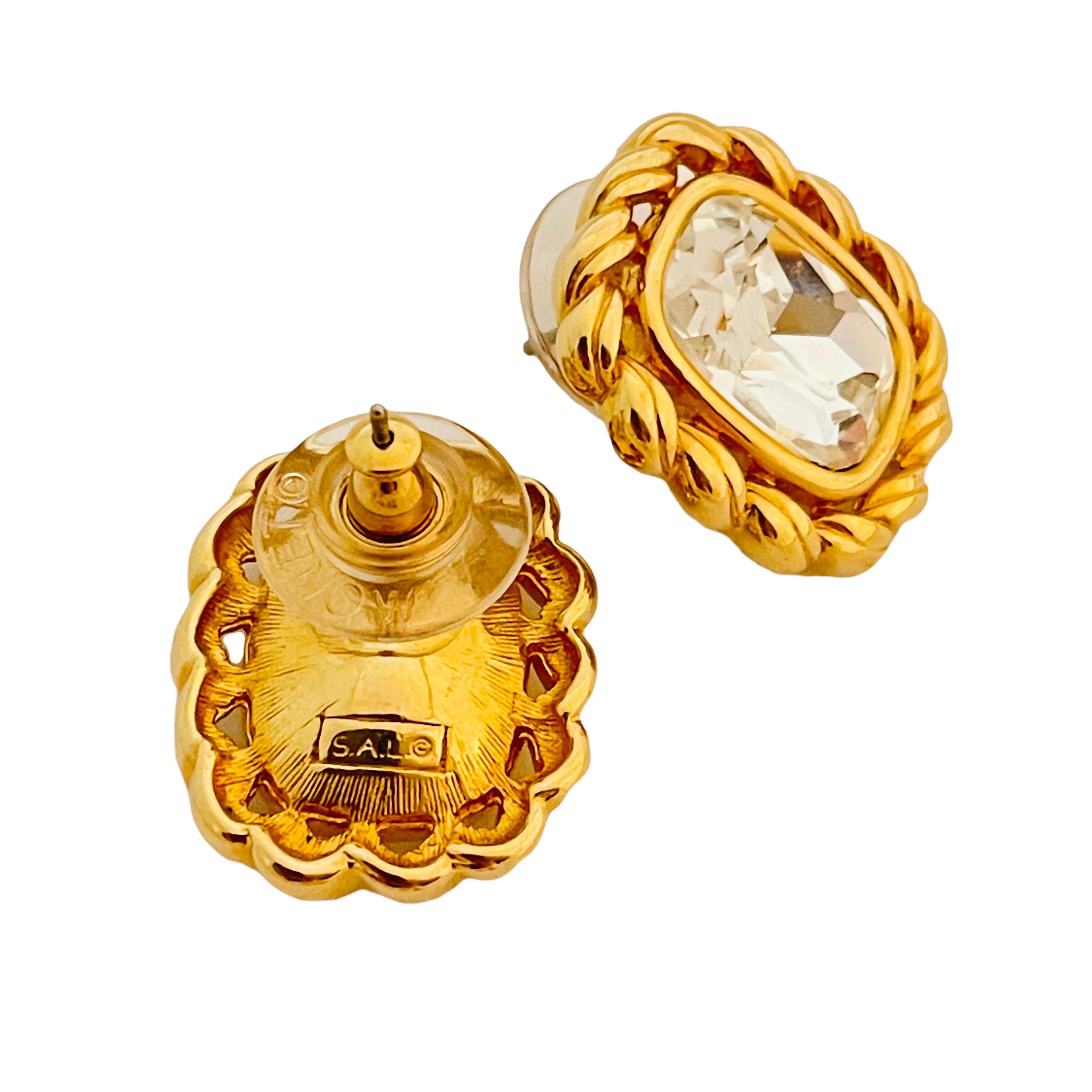 Vtg SAL SWAROVSKI Gold-Kristall-Ohrringe Designer Laufsteg-Ohrringe im Zustand „Gut“ im Angebot in Palos Hills, IL
