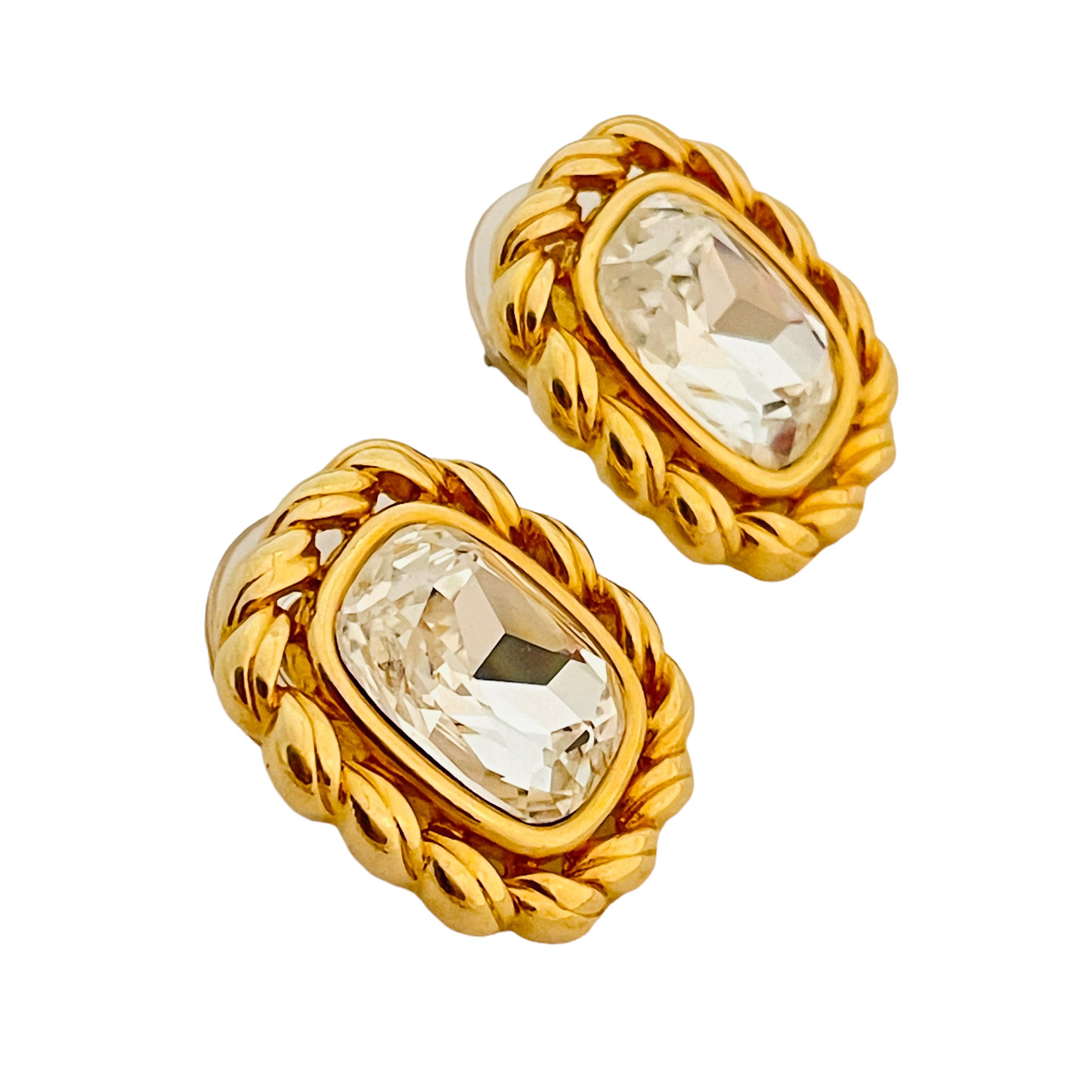 Vtg SAL SWAROVSKI Gold-Kristall-Ohrringe Designer Laufsteg-Ohrringe für Damen oder Herren im Angebot