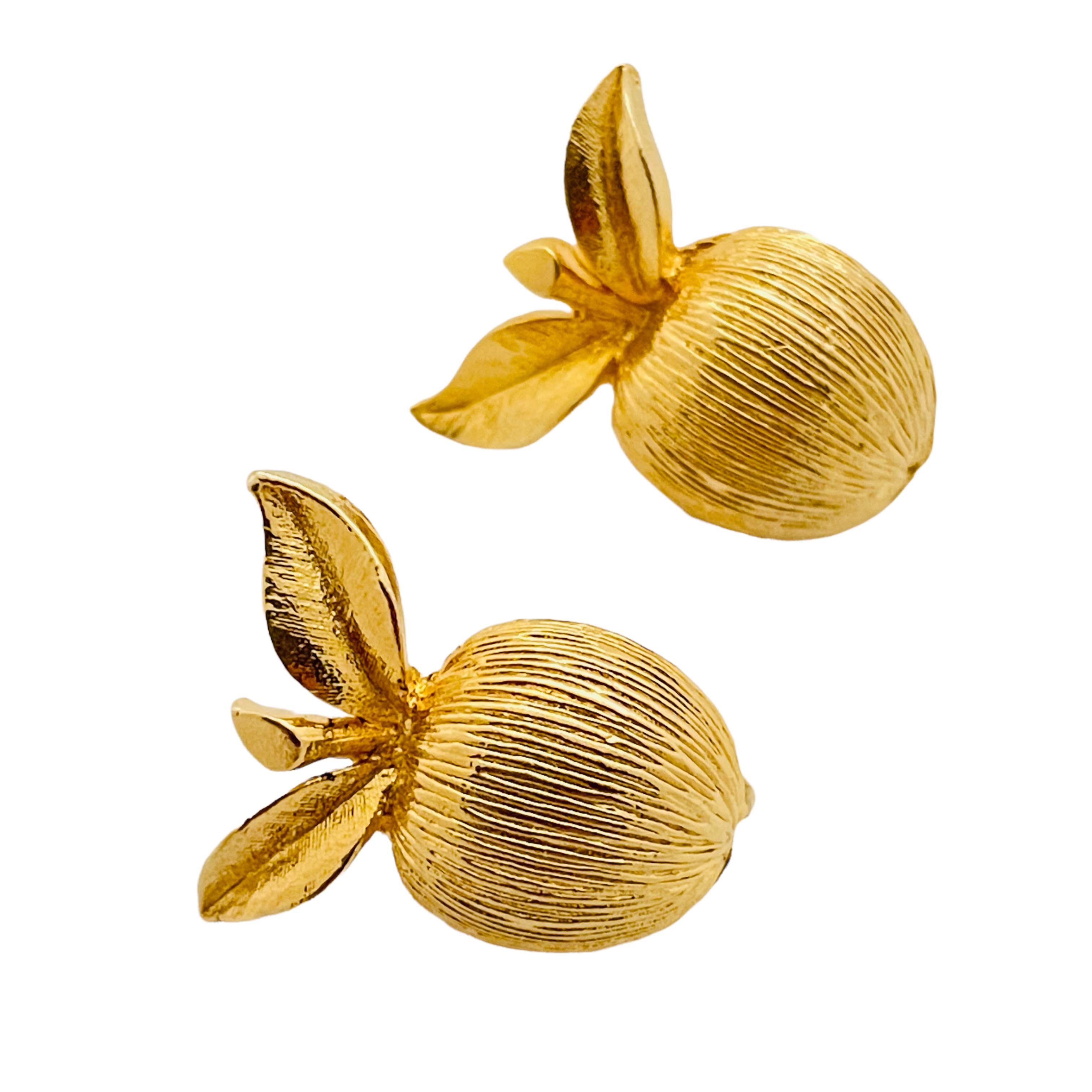 gold apple earrings
