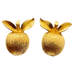 Vtg SARAH COVENTRY Clips d'oreilles de défilé en or en forme de pomme