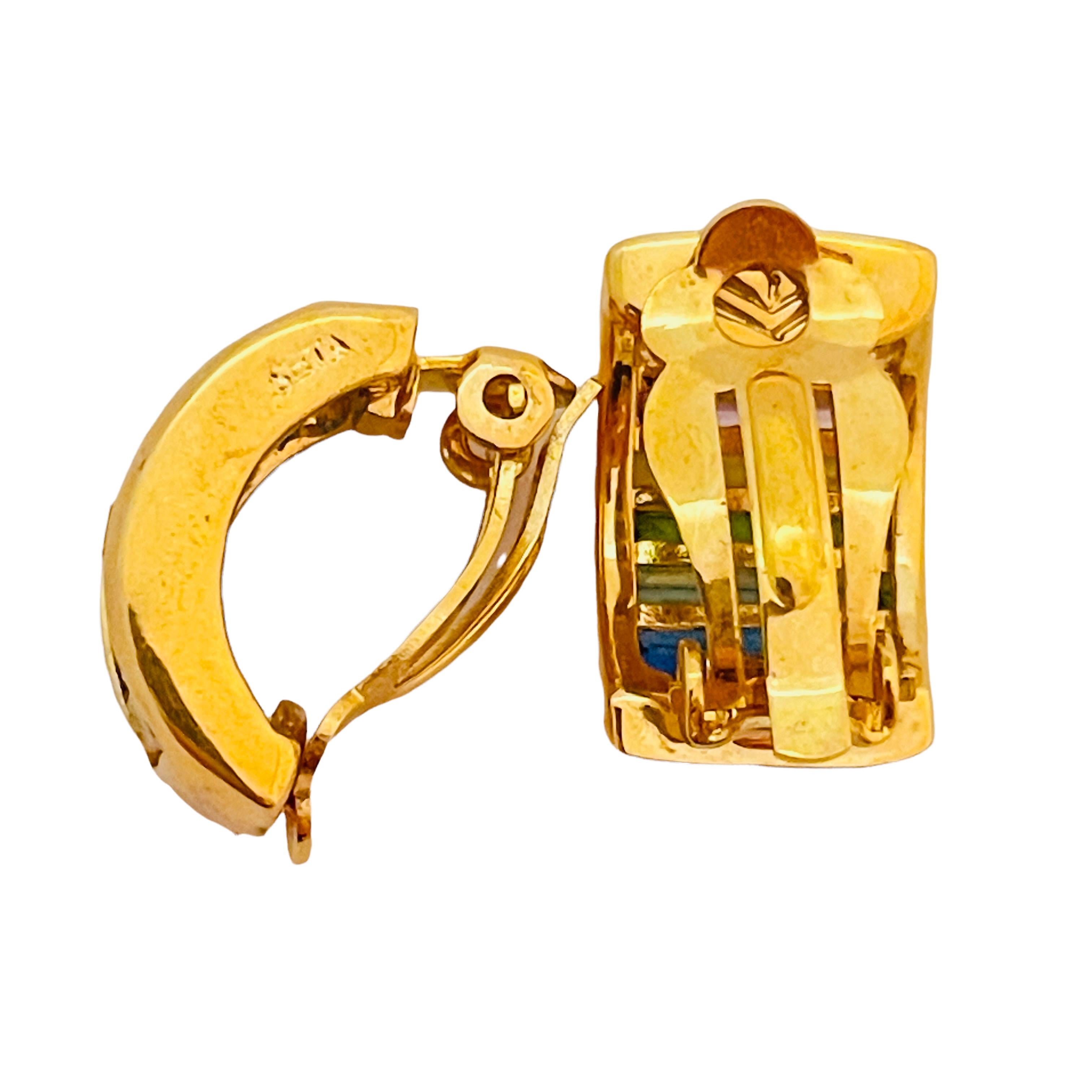 Women's or Men's Vtg SETA gold glass clip on earrings designer runway For Sale