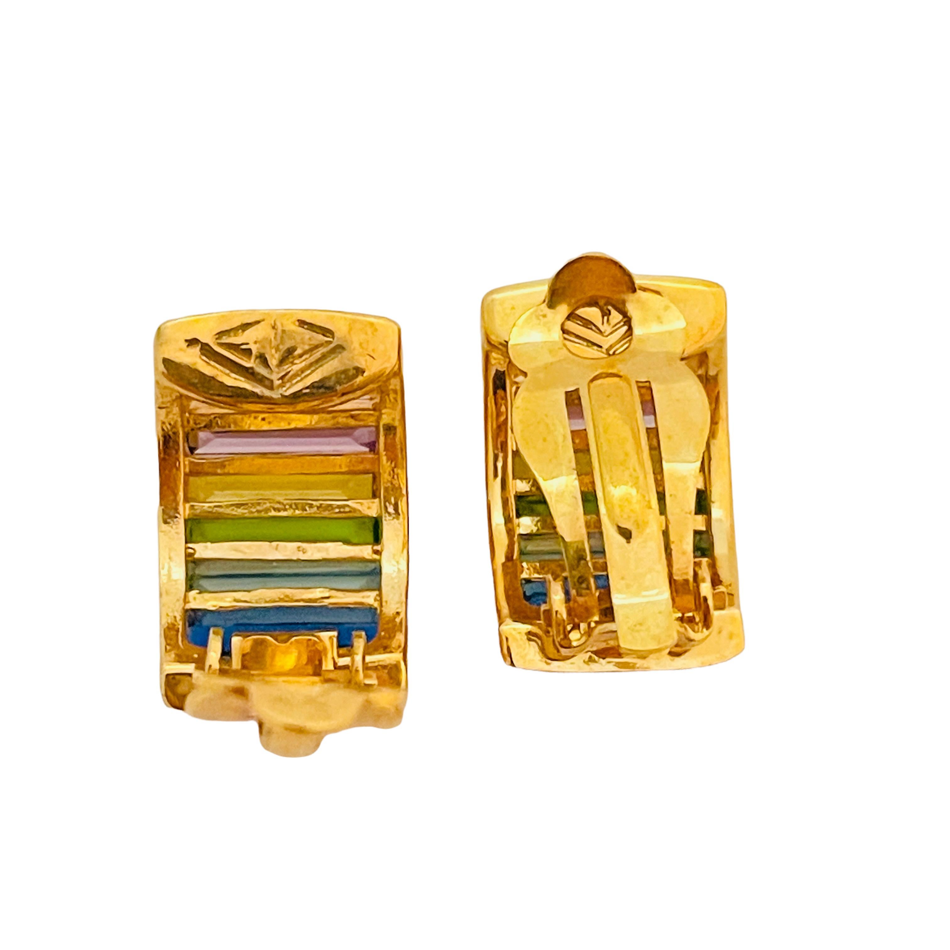 Vtg SETA gold glass clip on earrings designer runway For Sale 1