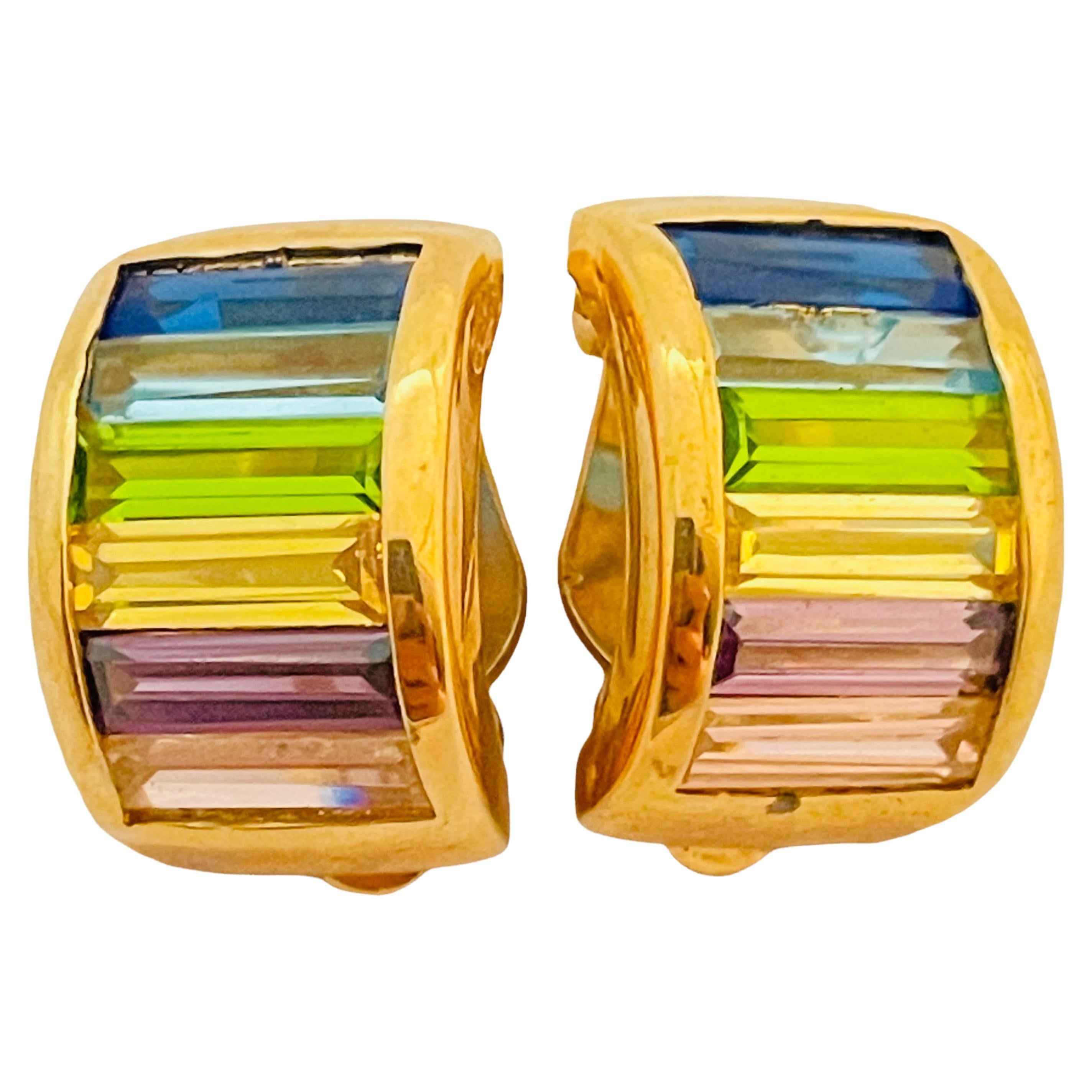 Vtg SETA gold glass clip on earrings designer runway For Sale