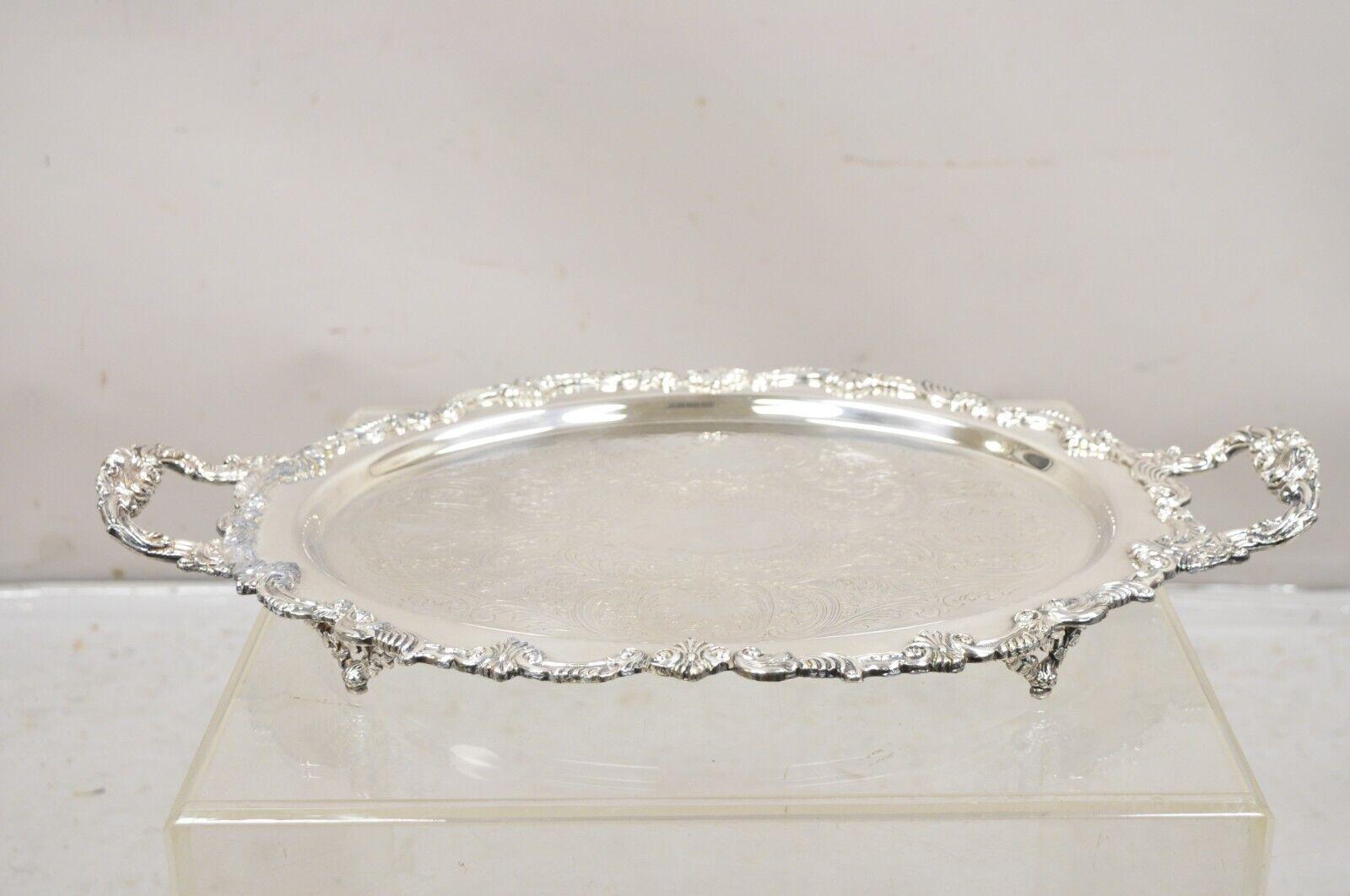 Vtg Sheffield English Victorian Style Silver Plated Oval Serving Platter Tray For Sale 8