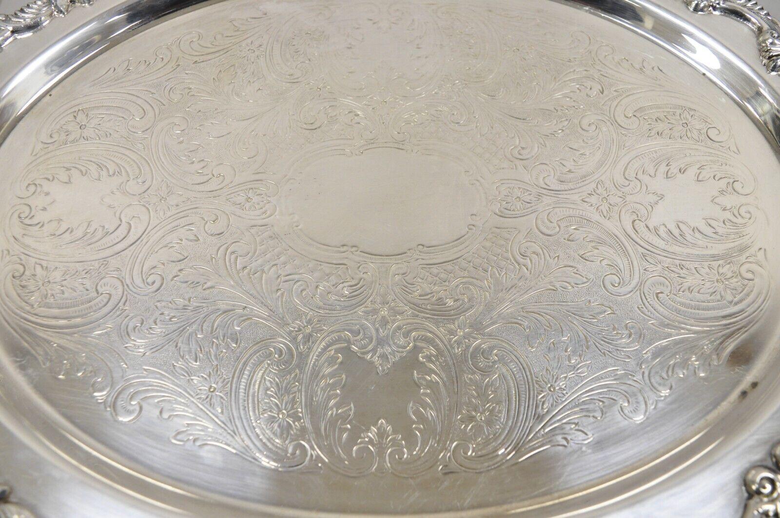 20th Century Vtg Sheffield English Victorian Style Silver Plated Oval Serving Platter Tray For Sale