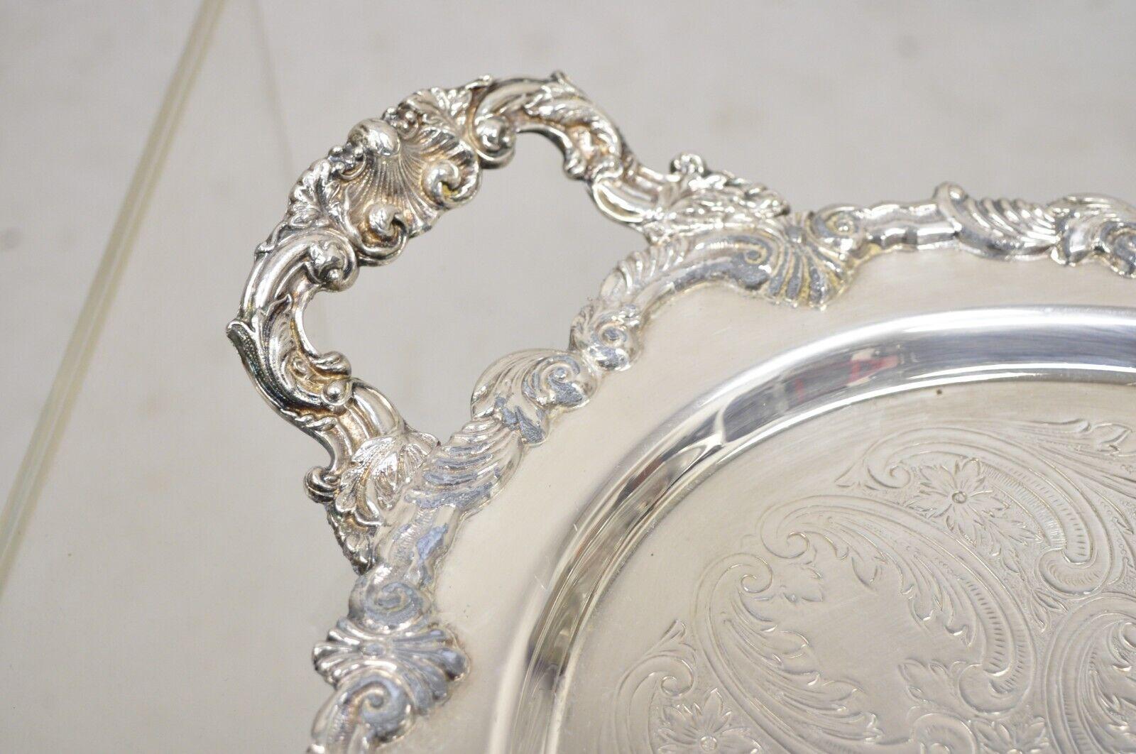 Vtg Sheffield English Victorian Style Silver Plated Oval Serving Platter Tray For Sale 1