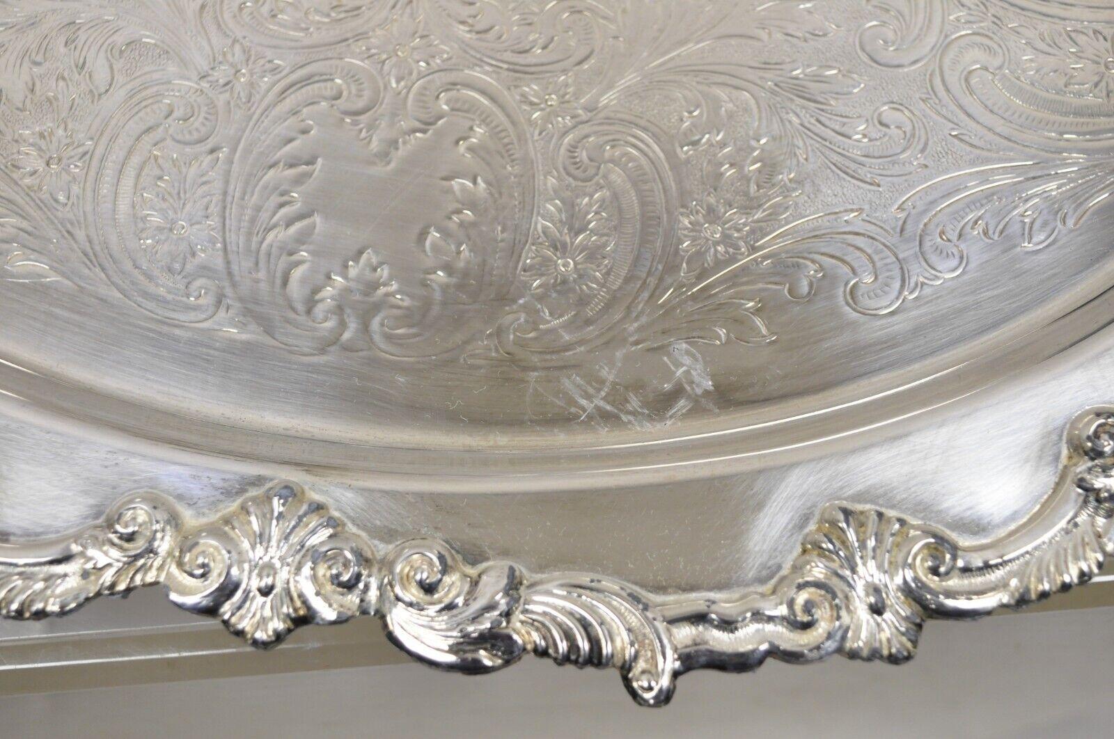 Vtg Sheffield English Victorian Style Silver Plated Oval Serving Platter Tray For Sale 3