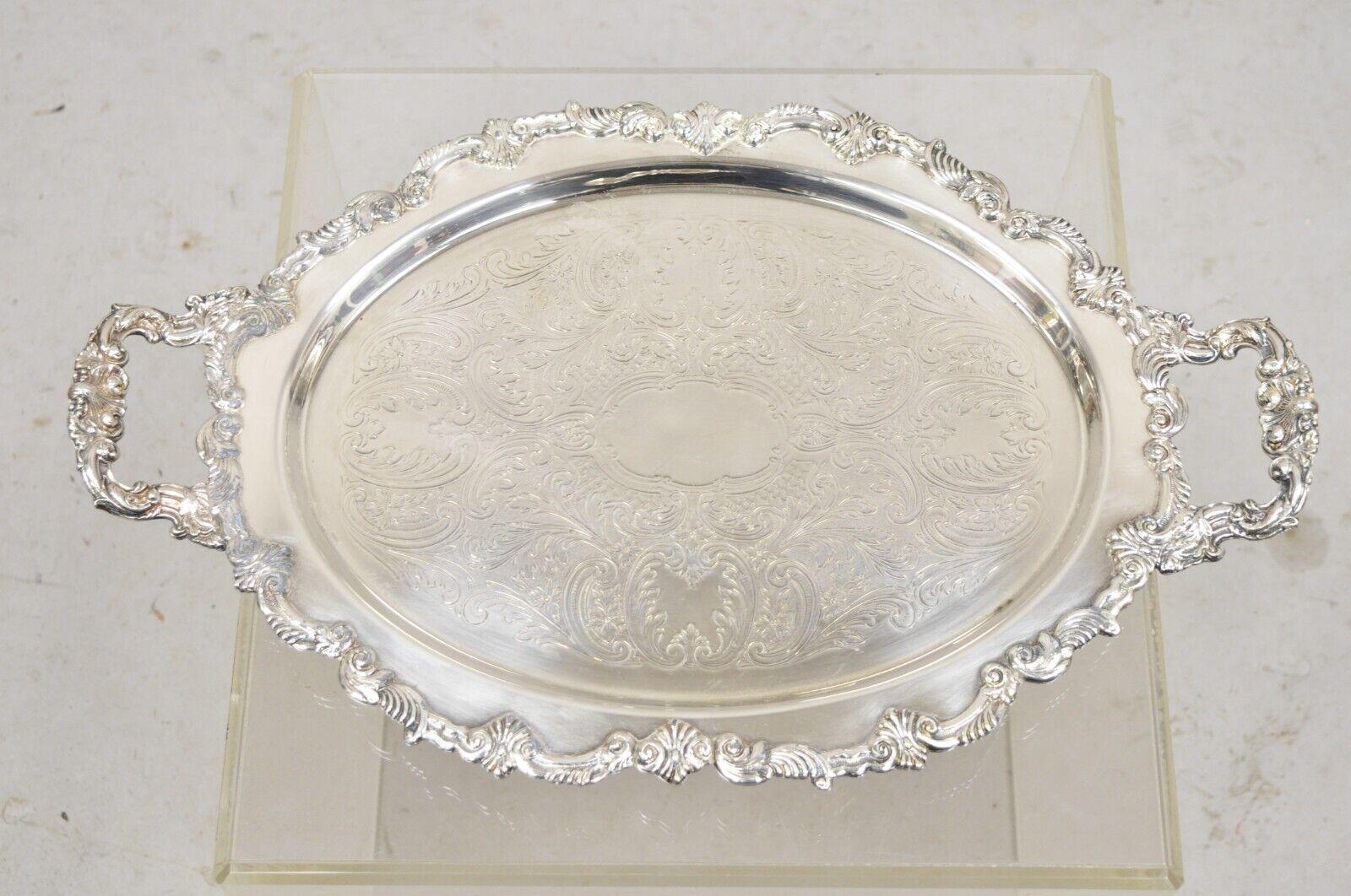 Vtg Sheffield English Victorian Style Silver Plated Oval Serving Platter Tray For Sale 5