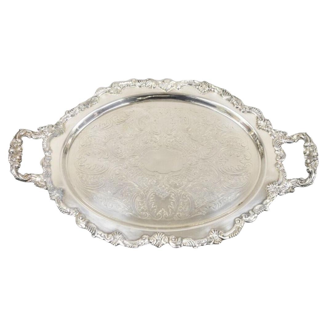 Vtg Sheffield English Victorian Style Silver Plated Oval Serving Platter Tray For Sale