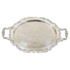 Vintage Vtg Sheffield English Victorian Style Silver Plated Oval Serving Platter Tray