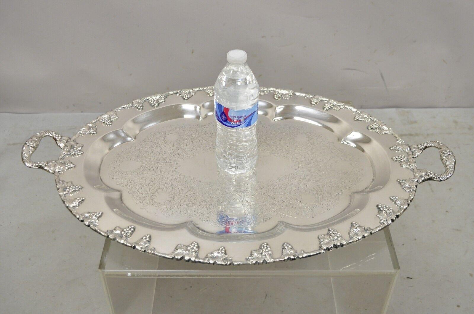 Vtg Sheffield Reproduction Victorian Style Grape Cluster Twin Handle Platter For Sale 3