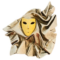 Vtg silver gold face modernist designer runway brooch