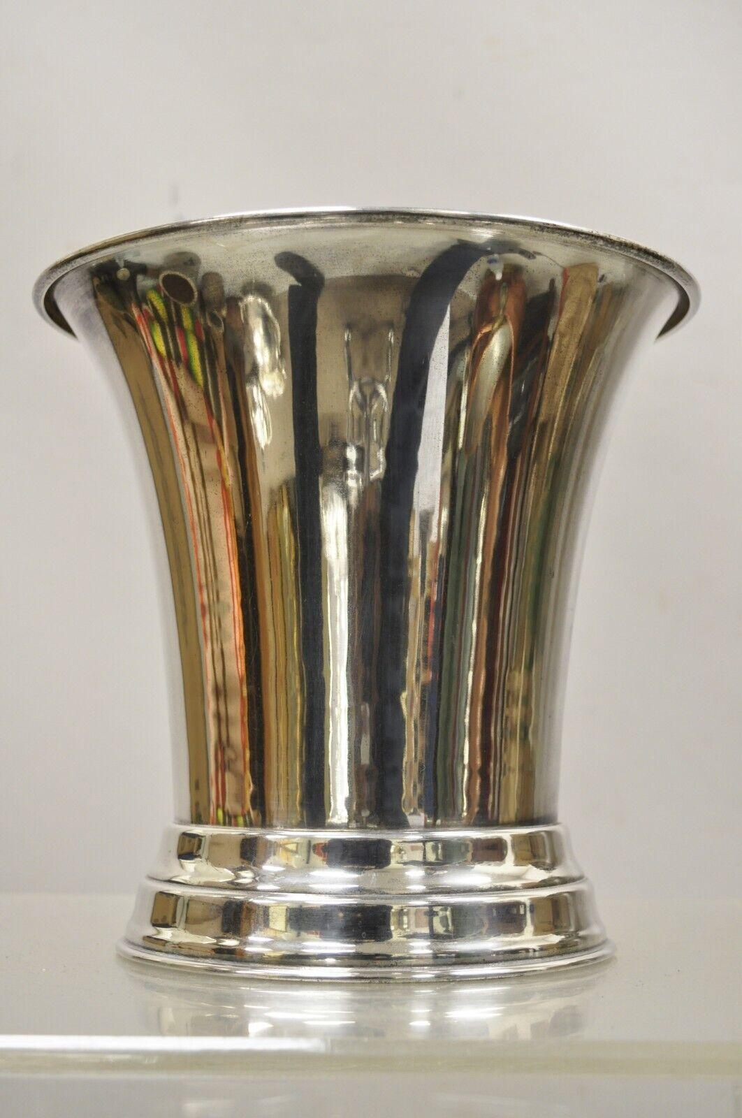 Vtg Silver Plated Modern Fluted Regency Style Champagne Chiller Wine Ice Bucket For Sale 2