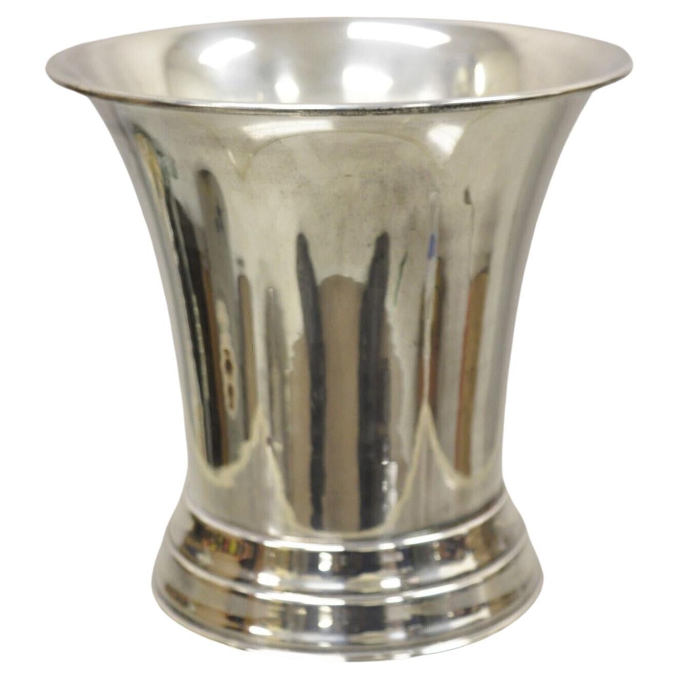 Vtg Silver Plated Modern Fluted Regency Style Champagne Chiller Wine Ice Bucket For Sale