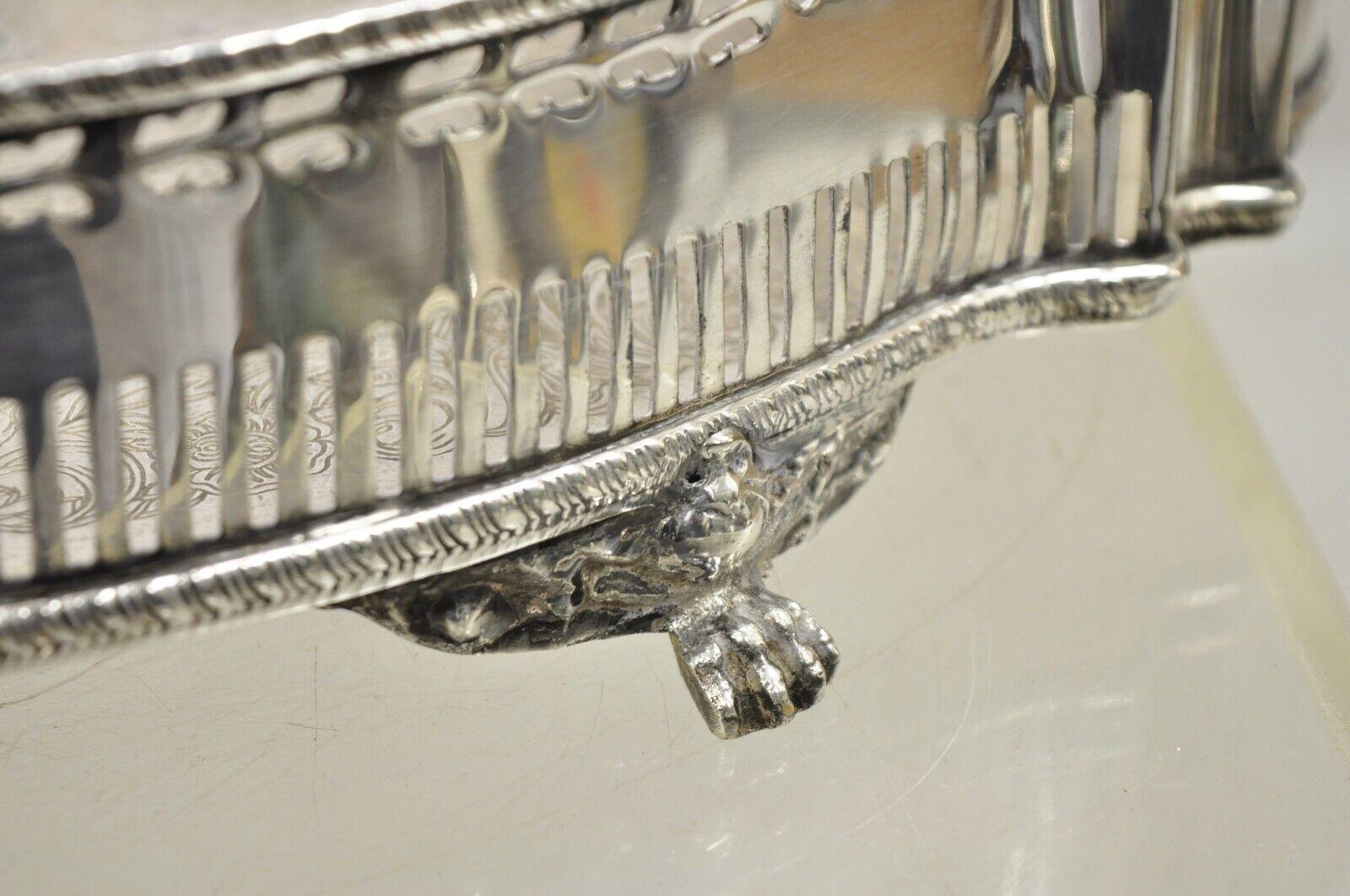 20th Century Vtg Silver Plated Shapely Serving Platter Tray with Pierced Gallery on Paw Feet