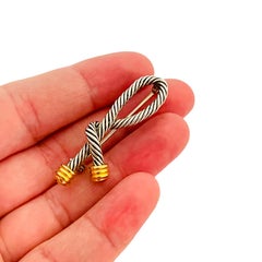 Vtg silver rope gold designer runway brooch