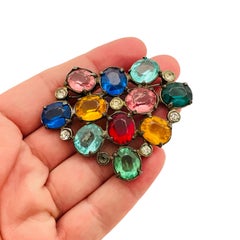 Vtg silver tone older fruit salad paste stones unsigned designer brooch
