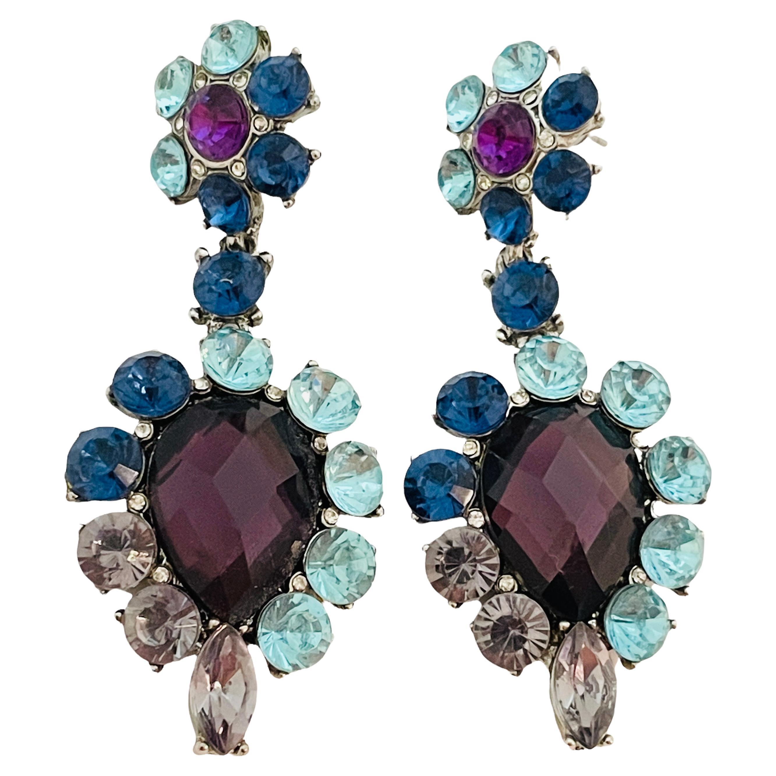 Vtg silver tone rhinestone dangle earrings designer runway For Sale