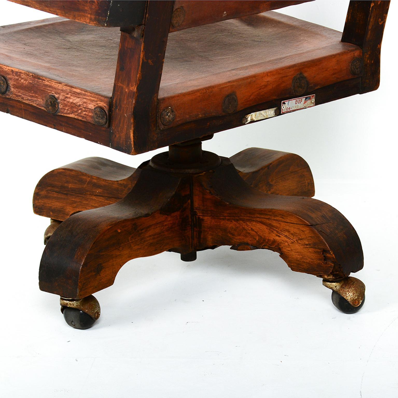 Spanish Colonial Mexican Mahogany Leather Office Rolling Chair