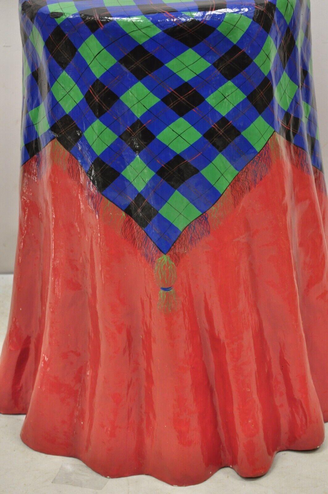 Vtg The Strata Group Paper Mache Red Blue Green Tartan Tablecloth Drape Table For Sale 1