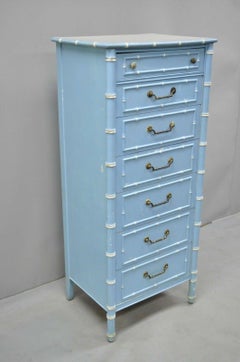 Thomasville Allegro Faux Bamboo 7 Drawer Blue Painted Tall Lingerie Chest