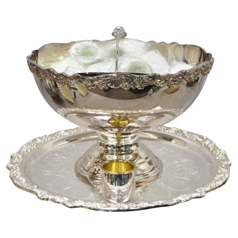 Vtg Towle Silver Plated Victorian Punch Bowl Set, 20 Cups Tray and