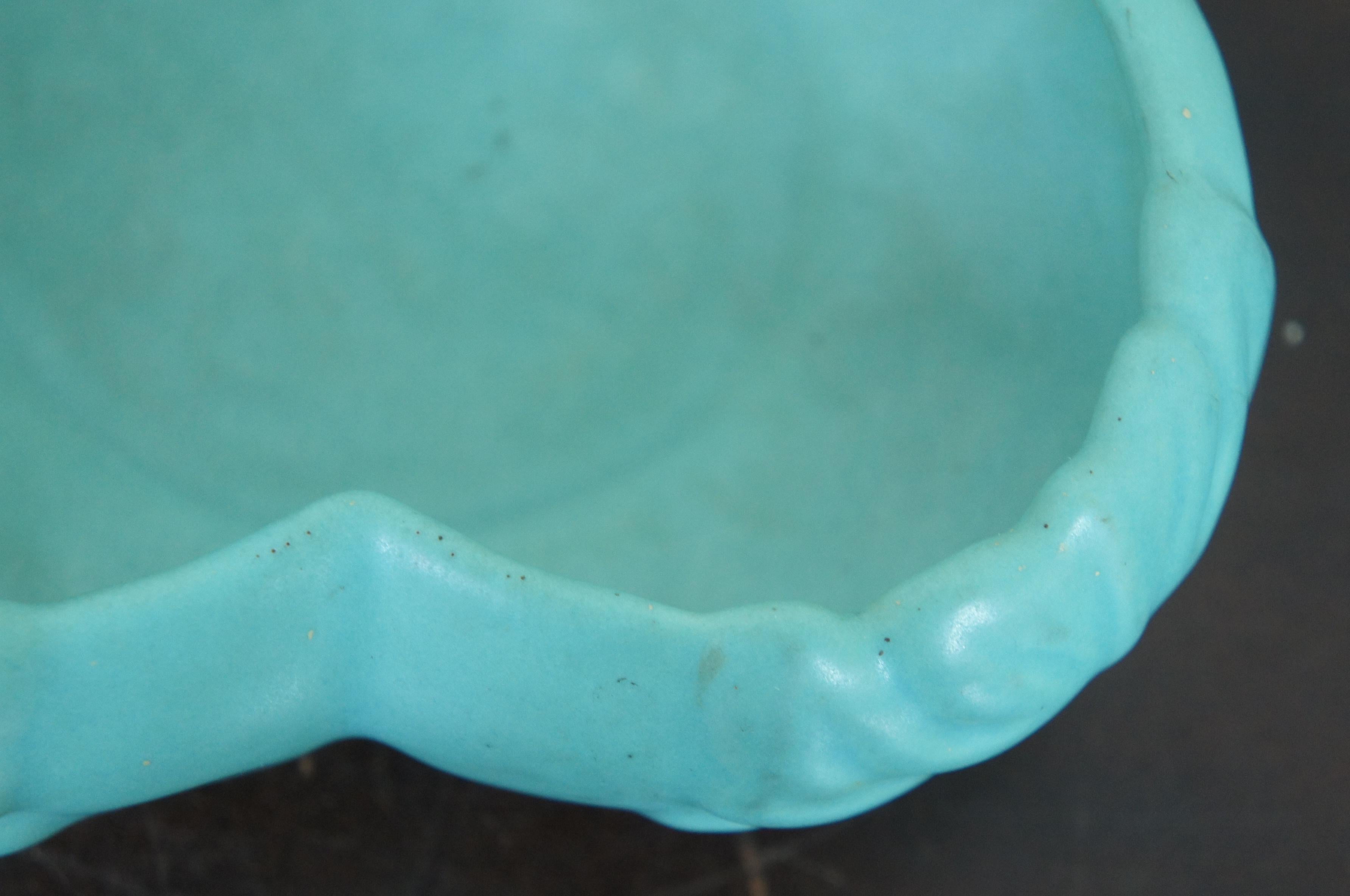 Vintage Van Briggle Pottery Turquoise Blue Flower Trinket Candy Dish 4
