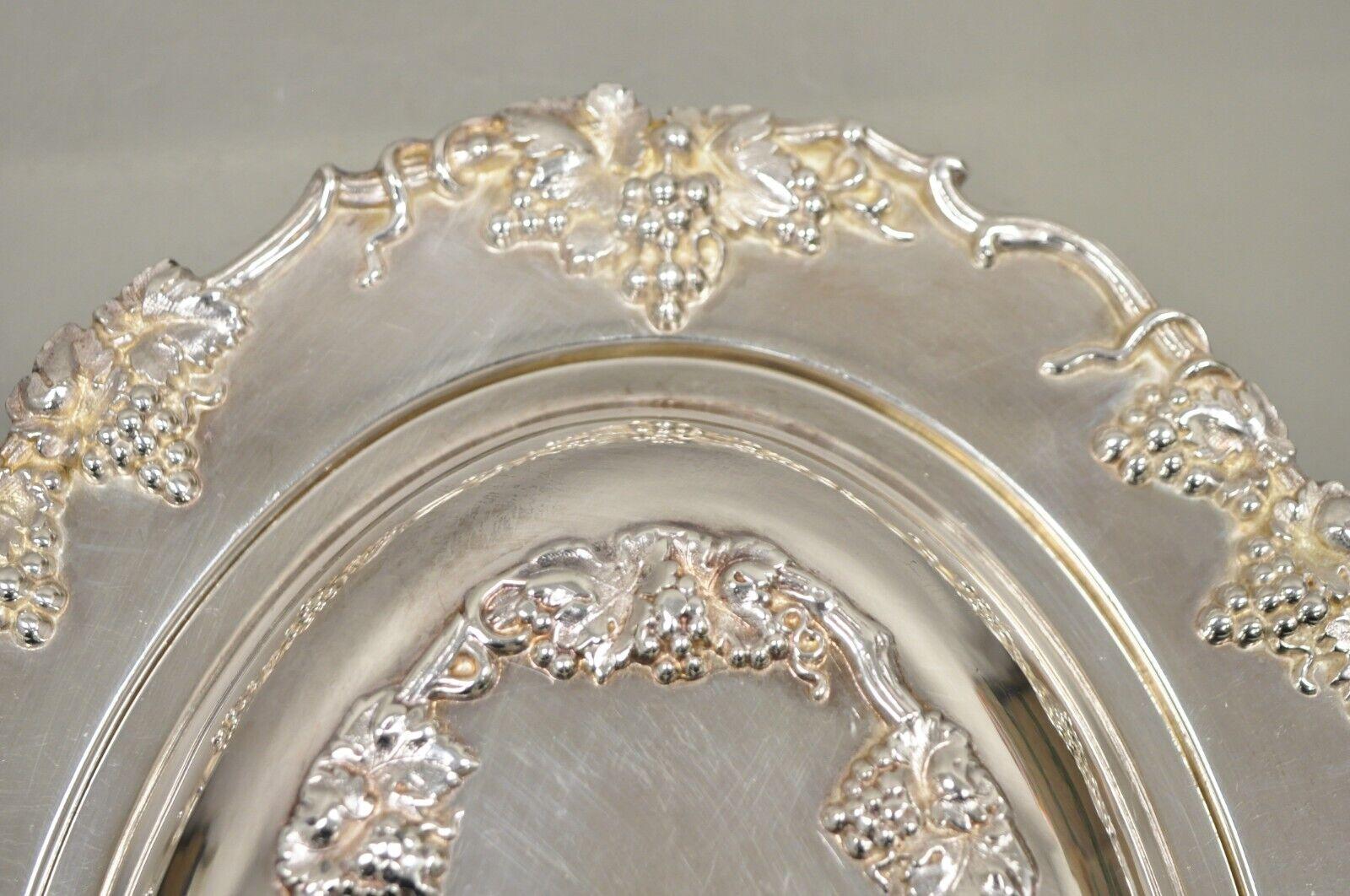 20th Century Vtg Victorian Style Grapevine & Grape Cluster Silver Plated Serving Platter Dish For Sale
