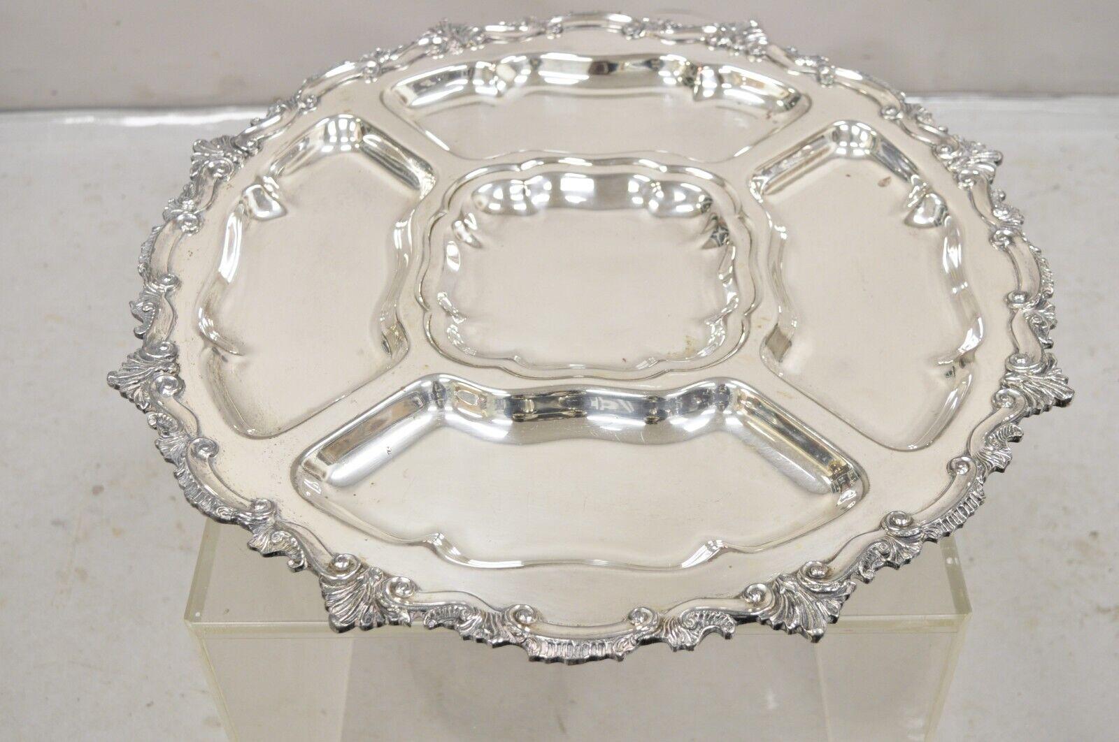 Vtg Victorian Style Silver Plated English Revolving Vegetable Serving Platter For Sale 2